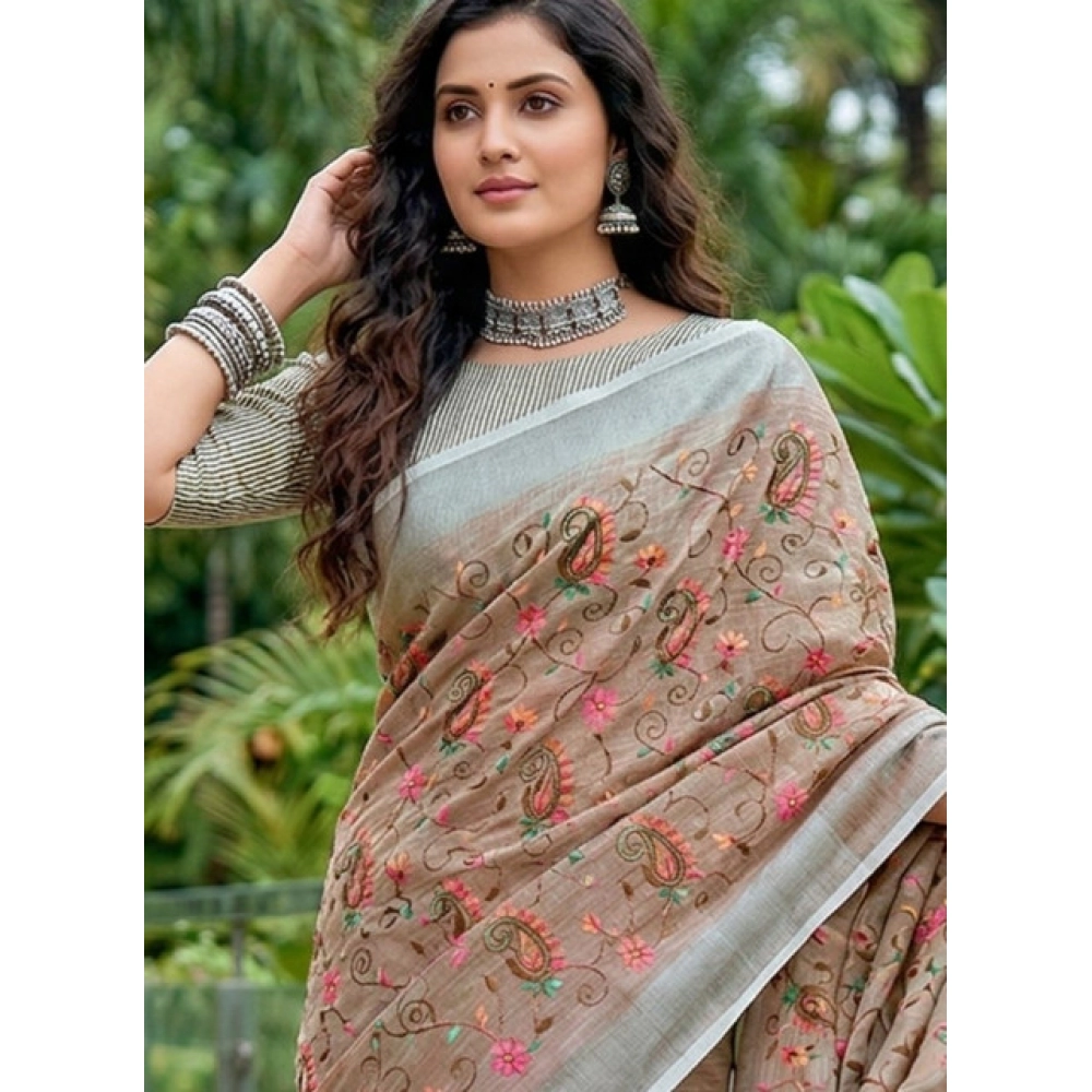 PID-67135-Generic-Women-s-Linen-Floral-Embroiderd-Saree-With-Unstitched-Blouse-5-5-Mtr-Brown-1-1000x1000-1.webp Generic Women's Linen Floral Embroidered Saree With Unstitched Blouse 5.5Mtr (Brown) - Image 1