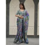 Generic Women's Chiffon Embellished Saree With Unstitched Blouse 5.5Mtr (Multicolor) - Image 2