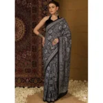 Generic Women's Crepe Printed Saree With Unstitched Blouse 5.5Mtr (Black)