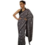 Generic Women's Crepe Printed Saree With Unstitched Blouse 5.5Mtr (Black) - Image 5