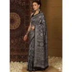 Generic Women's Crepe Printed Saree With Unstitched Blouse 5.5Mtr (Black) - Image 3