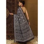 Generic Women's Crepe Printed Saree With Unstitched Blouse 5.5Mtr (Black) - Image 2