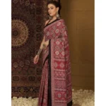 Generic Women's Crepe Printed Saree With Unstitched Blouse 5.5Mtr (Maroon) - Image 3