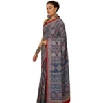 Generic Women's Crepe Printed Saree With Unstitched Blouse 5.5Mtr (Navy Blue) - Image 4