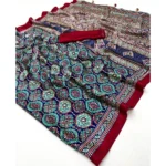 Generic Women's Crepe Printed Saree With Unstitched Blouse 5.5Mtr (Navy Blue) - Image 2