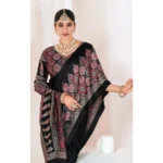Generic Women's Crepe Printed Saree With Unstitched Blouse 5.5Mtr (Black)