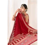 Generic Women's Crepe Printed Saree With Unstitched Blouse 5.5Mtr (Maroon)