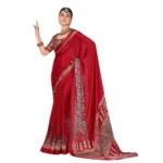 Generic Women's Crepe Printed Saree With Unstitched Blouse 5.5Mtr (Maroon) - Image 5