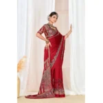 Generic Women's Crepe Printed Saree With Unstitched Blouse 5.5Mtr (Maroon) - Image 3