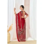 Generic Women's Crepe Printed Saree With Unstitched Blouse 5.5Mtr (Maroon) - Image 4