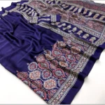 Generic Women's Crepe Printed Saree With Unstitched Blouse 5.5Mtr (Navy Blue) - Image 2