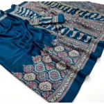 Generic Women's Crepe Printed Saree With Unstitched Blouse 5.5Mtr (Teal) - Image 2