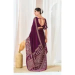 Generic Women's Crepe Printed Saree With Unstitched Blouse 5.5Mtr (Wine) - Image 4