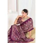 Generic Women's Crepe Printed Saree With Unstitched Blouse 5.5Mtr (Wine) - Image 3