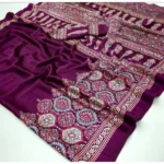 Generic Women's Crepe Printed Saree With Unstitched Blouse 5.5Mtr (Wine) - Image 2