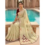 Generic Women's Star Georgette Embellished Saree With Unstitched Blouse 5.5Mtr (Beige-Maroon)