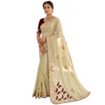 Generic Women's Star Georgette Embellished Saree With Unstitched Blouse 5.5Mtr (Beige-Maroon) - Image 5