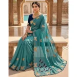 Generic Women's Star Georgette Embellished Saree With Unstitched Blouse 5.5Mtr (Blue)