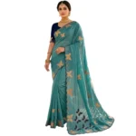 Generic Women's Star Georgette Embellished Saree With Unstitched Blouse 5.5Mtr (Blue) - Image 7