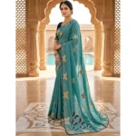 Generic Women's Star Georgette Embellished Saree With Unstitched Blouse 5.5Mtr (Blue) - Image 6