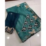 Generic Women's Star Georgette Embellished Saree With Unstitched Blouse 5.5Mtr (Blue) - Image 4