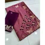 Generic Women's Star Georgette Embellished Saree With Unstitched Blouse 5.5Mtr (Dusty Purple-Blue) - Image 5