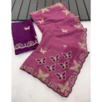 Generic Women's Star Georgette Embellished Saree With Unstitched Blouse 5.5Mtr (Dusty Purple-Blue) - Image 3