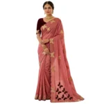 Generic Women's Star Georgette Embellished Saree With Unstitched Blouse 5.5Mtr (Dusty Coral-Maroon) - Image 7