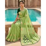 Generic Women's Star Georgette Embellished Saree With Unstitched Blouse 5.5Mtr (Green)