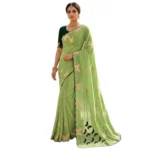 Generic Women's Star Georgette Embellished Saree With Unstitched Blouse 5.5Mtr (Green) - Image 7