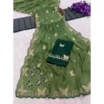 Generic Women's Star Georgette Embellished Saree With Unstitched Blouse 5.5Mtr (Green) - Image 6