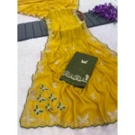 Generic Women's Star Georgette Embellished Saree With Unstitched Blouse 5.5Mtr (Mustard) - Image 6