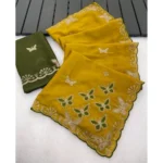 Generic Women's Star Georgette Embellished Saree With Unstitched Blouse 5.5Mtr (Mustard) - Image 3