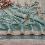 Generic Women's Silk Embellished Saree With Unstitched Blouse 5.5Mtr (Green) - Image 2