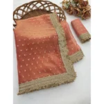 Generic Women's Silk Embellished Saree With Unstitched Blouse 5.5Mtr (Peach) - Image 3