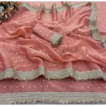 Generic Women's Silk Embellished Saree With Unstitched Blouse 5.5Mtr (Peach) - Image 2