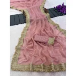 Generic Women's Silk Embellished Saree With Unstitched Blouse 5.5Mtr (Pink) - Image 5