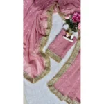 Generic Women's Silk Embellished Saree With Unstitched Blouse 5.5Mtr (Pink) - Image 2