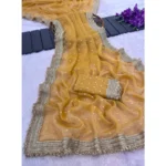 Generic Women's Silk Embellished Saree With Unstitched Blouse 5.5Mtr (Yellow) - Image 4