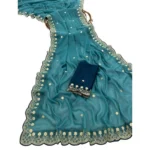 Generic Women's Star Georgette Embroidered Saree With Unstitched Blouse 5.5Mtr (Blue) - Image 3