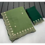Generic Women's Star Georgette Embroidered Saree With Unstitched Blouse 5.5Mtr (Green)