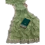 Generic Women's Star Georgette Embroidered Saree With Unstitched Blouse 5.5Mtr (Green) - Image 3