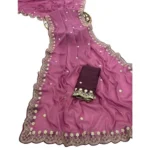 Generic Women's Star Georgette Embroidered Saree With Unstitched Blouse 5.5Mtr (Pink) - Image 3