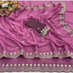 Generic Women's Star Georgette Embroidered Saree With Unstitched Blouse 5.5Mtr (Pink) - Image 2