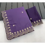Generic Women's Star Georgette Embroidered Saree With Unstitched Blouse 5.5Mtr (Purple)