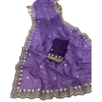 Generic Women's Star Georgette Embroidered Saree With Unstitched Blouse 5.5Mtr (Purple) - Image 3