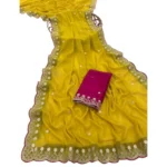 Generic Women's Star Georgette Embroidered Saree With Unstitched Blouse 5.5Mtr (Yellow) - Image 3