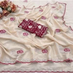 Generic Women's Star Georgette Embroidered Saree With Unstitched Blouse 5.5Mtr (Cream) - Image 2