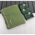 Generic Women's Star Georgette Embroidered Saree With Unstitched Blouse 5.5Mtr (Green)