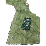 Generic Women's Star Georgette Embroidered Saree With Unstitched Blouse 5.5Mtr (Green) - Image 3